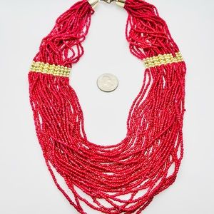 Chico’s Magenta & Gold Beaded Statement Necklace
